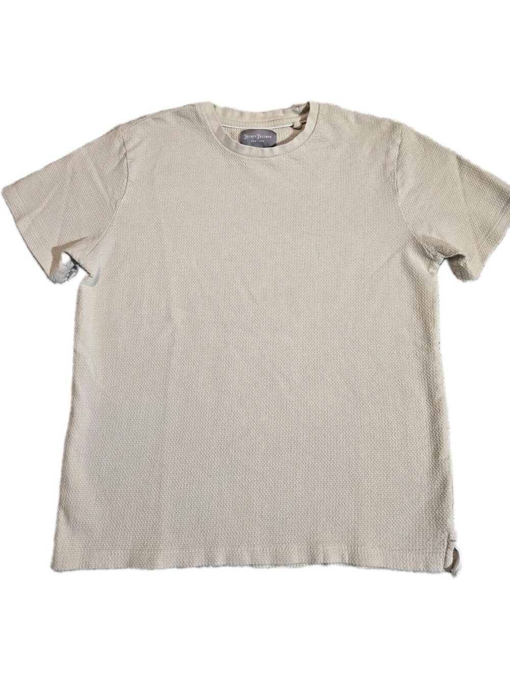 hickey freeman shirt Sz M Short Sleeve Waffle Knit 💯 cotton Beige